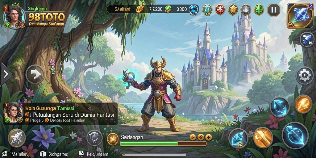Screenshot gameplay 98TOTO menampilkan petualangan menegangkan di dunia fantasi.