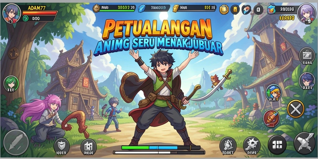 Tampilan gameplay ADAM77 dengan karakter anime yang menarik.