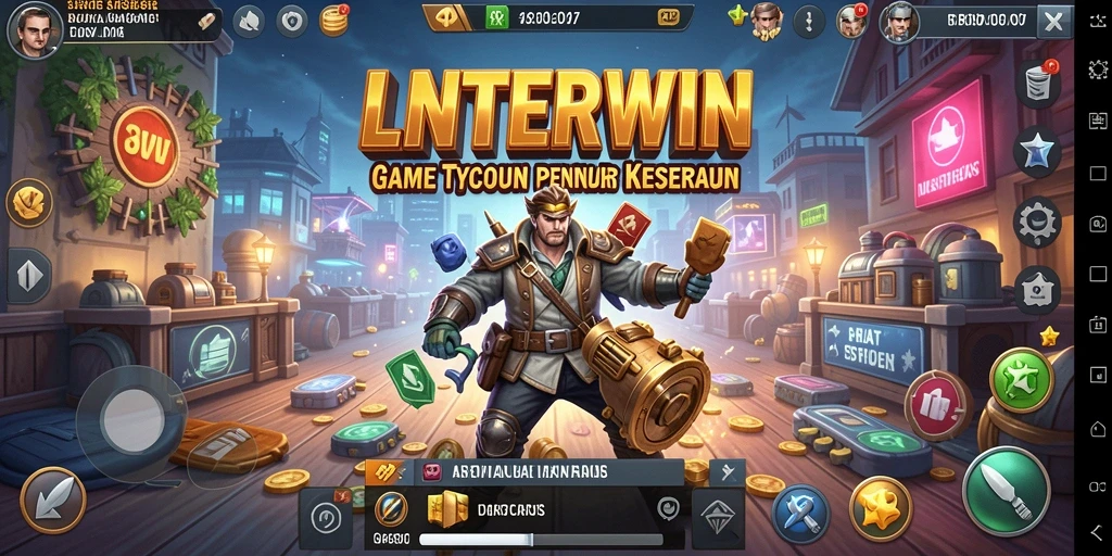Screenshot gameplay LNTERWIN menampilkan dunia bisnis yang menakjubkan.