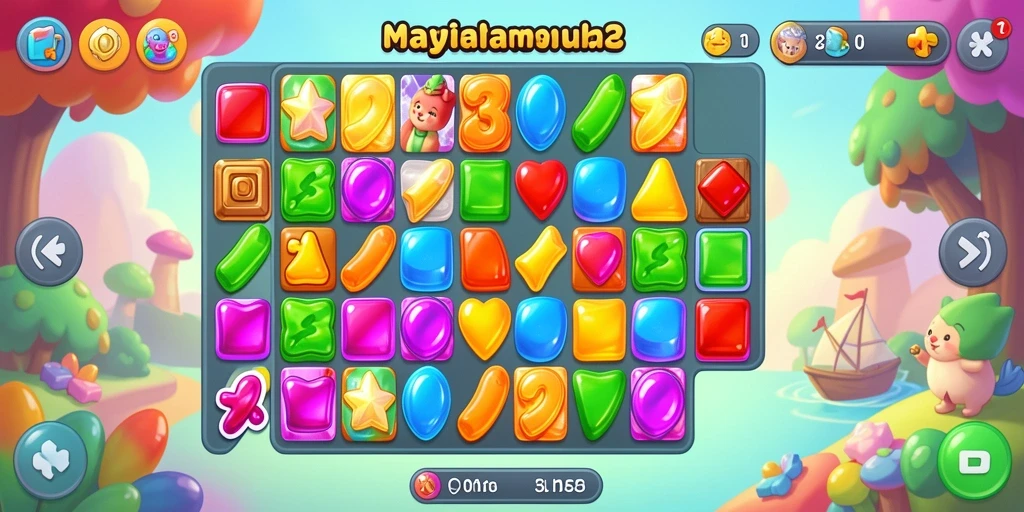 Tampilkan gameplay seru V21 dengan elemen Match-3 yang penuh warna.